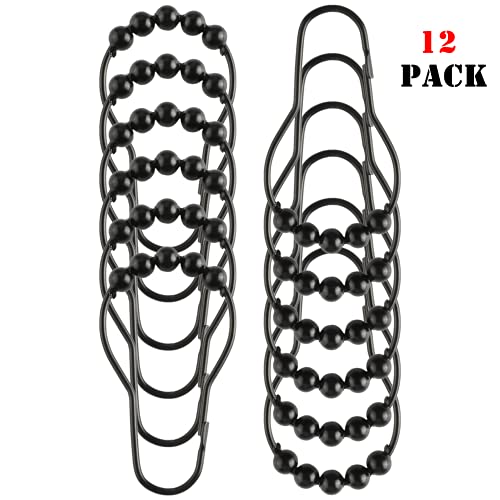 Shower Curtain Hooks Rings, Rustproof Metal Shower Curtain Rings for Bathroom Shower Rods Curtains - Set of 12, Matte Black - color: Matte Black