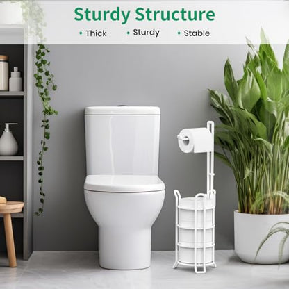 TomCare Toilet Paper Holder Stand Free Standing, Holds 4 Mega Rolls, White | Tool-Free Assembly, Detachable Metal Wire Frame, Powder-Coated Finish, Easy Storage and Flexible Bathroom Placement - color: White, size: Standard