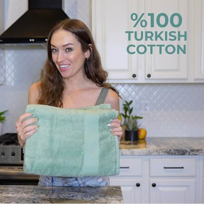 TEXTILOM 100% Turkish Cotton 6 Pcs Luxury Bath Towels, Soft & Absorbent Bathroom Towels Set (2 Bath Towel, 2 Hand Towel, 2 Washcloths)- Green - color: Green, size: 6 Pcs Towel Set