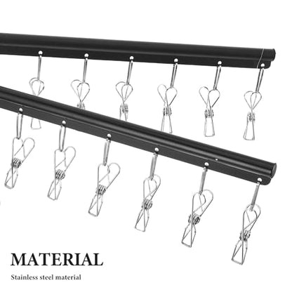 OSALADI Wall Mounted Utility Rack with 2-Tier Stainless Steel Multi Bar and 360° Rotating Arms, Black Clothes Drying Rack with No-Drill Installation and Strong Loadbearing for Laundry