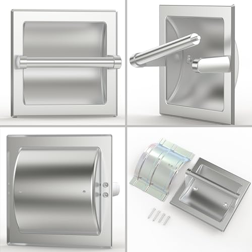 Brushed Nickel Recessed Toilet Paper Holder,Pivoting Toilet Tissue Holder,Made of SUS304 Stainless Steel, in Wall Toilet Paper Holder with Bracket - color: Brushed Nickel