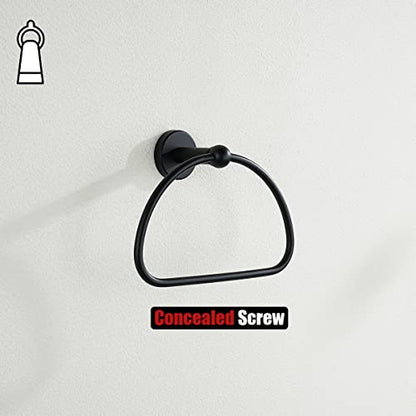 JQK Towel Ring Matte Black, Stainless Steel Half Ring Towel Holder for Bathroom, 7 Inch Brushed Finished Wall Mount, TR160-PB - color: Black
