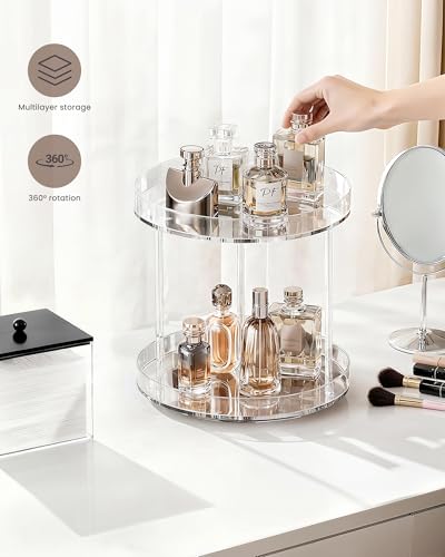 Lolalet 360 Degree Rotating Acrylic Perfume Organizer Stand, 2 Tiers Clear Perfumes Holder Display Rack, Makeup Skincare Organization for Vanity Bathroom Countertop -Medium, Clear - size: Medium