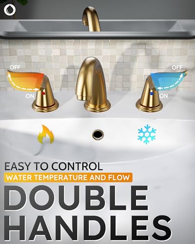 WOWOW Widespread Bathroom Faucet Brushed Gold Bathroom Sink Faucet 3 Hole Vanity Faucet 2 Handle Basin Faucets 8 Inch Mixer Tap with Pop Up Drain and Supply Hose - color: Brushed Gold
