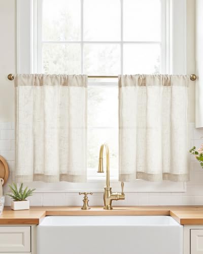 jinchan Rustic Linen Rod Pocket Tier Curtains, 26x24, 2 Panels, Natural | Light filtering, cafe curtains, machine washable, farmhouse, kitchen, bathrooms, laundry, small window, over sink - color: Rod Pocket | Natural Linen, size: 26"W x 24"L (Pack of 2)
