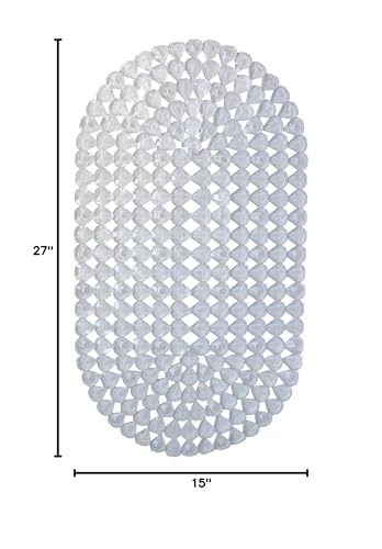 Splash Home Diamond Bathtub Mat Non-Slip, Shower Mat with 58 Suction Cups and Drain Holes Bath, 27 L x 15 W Inches, Machine Washable, PVC - Clear