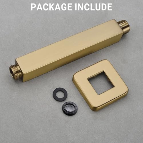 Shower Arm with Flange 8 Inch Square Shower Arm Extension for Rainfall Shower Head, Ceiling Mount Straight Shower Arm, SUS304 Stainless Steel, Brushed Gold - color: Brushed Gold, style: 8-Inch