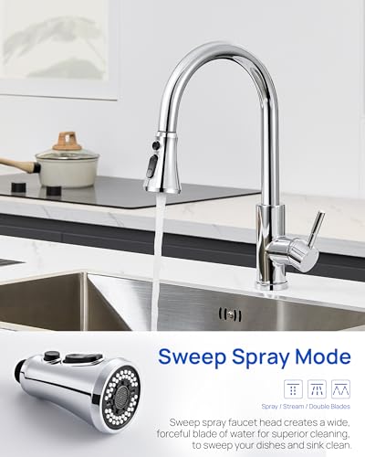Chrome Kitchen Sink Pull Down Sprayer Head Replacement with 15 Adapters | Sink Faucet Head Replacement, High Pressure Sprayer Nozzles, 3 Functions Faucet Sprayer Attachment for Kitchen Faucet - color: Chrome