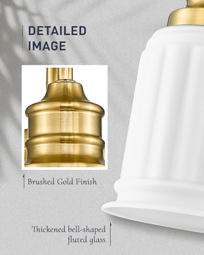 Modern Wall Sconces Set of Two, HWH Brushed Gold Bathroom Vanity Light, Antique Brass Wall Light Fixtures with Frosted White Bell-Shaped Glass, 5HZG106B-2 BG - color: Brushed Gold, size: 1-Light *2