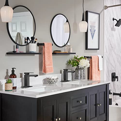 Matte Black Single Hole Bathroom Faucet, BF307-B | Modern Single Handle Bathroom Sink Faucet Vanity Faucet with Drain Assembly, Deck Plate Included - color: Black
