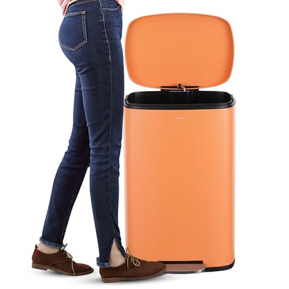 happimess Connor 2-Piece Iron Trash Can, Carrot Cake | 13.2 And 1.3 Gallons, Rectangular, Soft-Close Lid, Step Pedal, 20 Liners, 26" And 12" Height - color: Carrot Cake