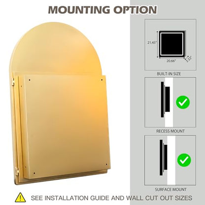 Arched Medicine Cabinet, Recessed Medicine Cabinet Surface Mount Medicine Cabinet with Mirror and Adjustable Shelves Medicine Cabinet Wall Mounted Bathroom Mirror Cabinet, 24x36 Inch (Gold) - color: Gold