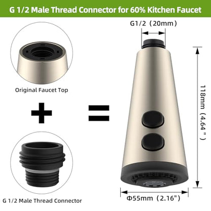 4 Function Kitchen Faucet Head Replacement, Universal Fit, Brushed Nickel | NSF/ANSI/CAN 372 Certified, Pull Down Kitchen Sprayer Head, 15 Adapters Compatible with American Standard/Kohler/Moen/Delta - color: Brushed Nickel, style: 4 Modes Design