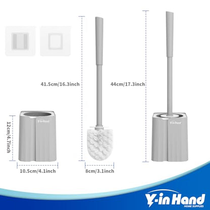 Y-in Hand Toilet Brush, Toilet Bowl Cleaners Brush with Hidden Holder, Long Handle, Durable PP Bristles, Modern RV Bathroom Accessories, Deep Cleaning, Wall mountable. - Grey - color: Grey Classic