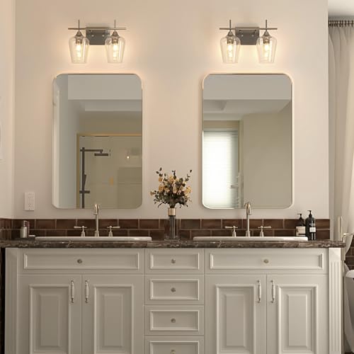 VONLUCE Bathroom Vanity Light, 2 Light Bathroom Light Fixture Over Mirror, Bathroom Wall Lamp with Clear Glass, Modern Brushed Nickel Vanity Lighting fixtures for Bathroom, Bedroom, Hallway | Wine Glass Shades, E26 Sockets, Easy to install, Vanity Lights