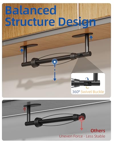 RUACQ Paper Towel Holder Under Cabinet, One Hand Tearing Paper Towel Holder with Damping Effect, Wall Mount & Adhesive Stainless Steel Paper Roll Holder for Kitchen Bathroom (Matte Black) - color: Matte Black, size: One Hand Tear - Oval