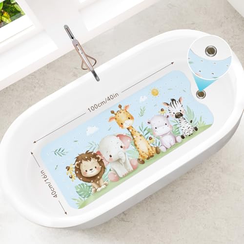 SHUCHING Baby Bath Mat for Tub Non Slip-40x16 Inch, Woodland Animal | Bathtub Mat for Kids & Toddler Mold Free, Long Shower Mat for Inside Shower with Suction Cup, Machine Washable - color: Woodland Animal