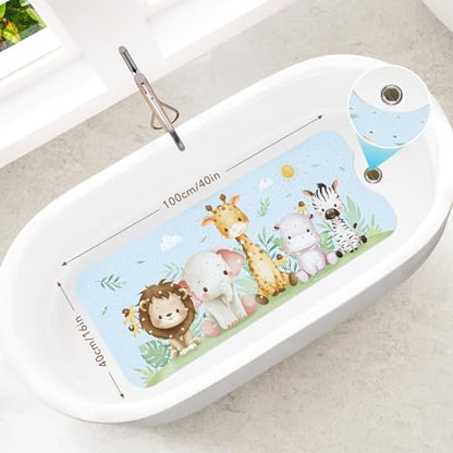 SHUCHING Baby Bath Mat for Tub Non Slip-40x16 Inch, Woodland Animal | Bathtub Mat for Kids & Toddler Mold Free, Long Shower Mat for Inside Shower with Suction Cup, Machine Washable - color: Woodland Animal