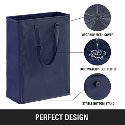 45L Slim Laundry Hamper with Adjustable Long Handles & Mesh Top, Navy | Small Laundry Baskets with Mesh Top, Narrow Dirty Clothes Hamper for Bedroom, Closet, and Bathroom - color: Navy, size: 45L