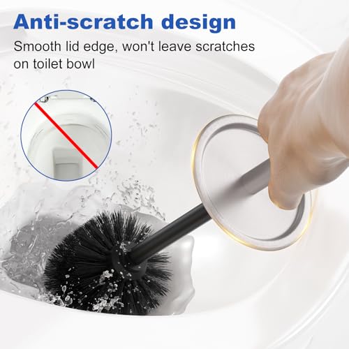 304 Stainless Steel Heavy Duty Toilet Bowl Brush，Removable Inner Bowl and Splash Protection，Bathroom Toilet Brush-Dense Bristles for Through Cleaning - color: Nickel