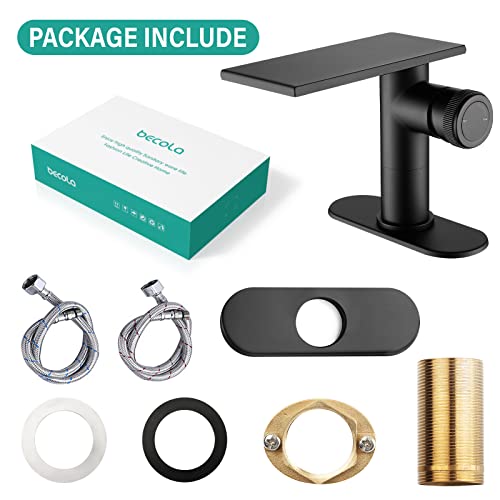 becola Modern Bathroom Sink Faucet，Black Bathroom Faucet，Waterfall Faucet for Bathroom Sink，Single Hole Cold and Hot Vanity Faucet，Single Handle Vessel Sink Faucet with Adjust Knobs and Deck Plate - color: Matte Black, size: low