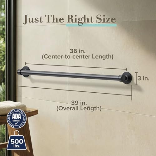 Gatco 624MX Gibson 36" L Grab Bar, Matte Black/ADA Compliant Stainless Steel Safety Grab Bar for Bathroom - color: Matte Black, size: 36''L