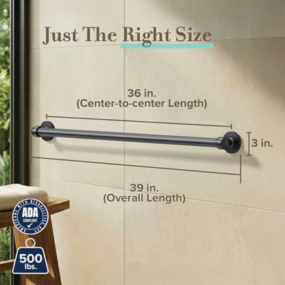 Gatco 624MX Gibson 36" L Grab Bar, Matte Black/ADA Compliant Stainless Steel Safety Grab Bar for Bathroom - color: Matte Black, size: 36''L