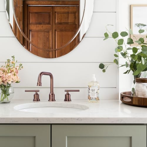 WOWOW Rose Gold Bathroom Faucet 3 Hole, Widespread Vanity Sink Faucets | Copper Inlet 8 Inich Faucet for Bathroom Sink with Swivel Spout, 2 Handles Lavatory Tap with Drain and cUPC Supply Line - color: Rose Gold, style: Upgrade-8 Inch