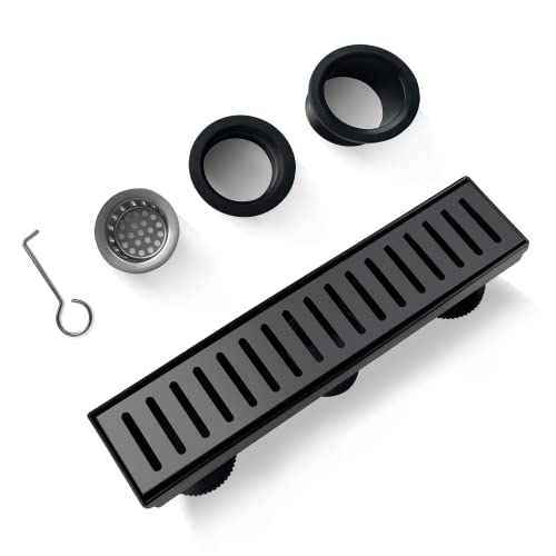 12 Inch Black Linear Shower Drain with Removable Capsule Pattern Cover Grate Accessories and SUS304 Stainless Steel CUPC Certificate (12 inch)… - size: 12inch