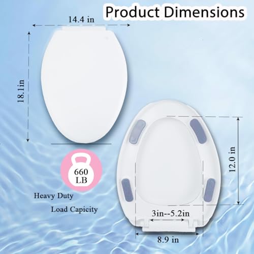Elongated/V-Shape Toilet Seat Replacement, Soft Close Quiet No Slam, PP