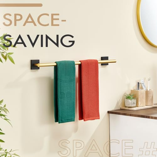 KOKOSIRI Bathroom Towel Bar Bath Towel Holders for Toilet Kitchen Cabinet Wall Mount 24 Inch Black with Gold Stainless Steel B4005GDK-L24 - color: Black Gold, size: 24-Inch
