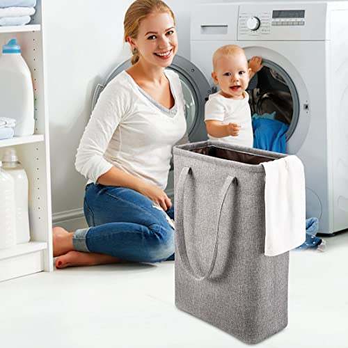 Laundry Basket with Handles Grey Coffee-Slim Laundry Bin Collapsible Dirty Clothes Basket Narrow Laundry Bag Foldable Dirty Hamper for Camping, Dorms, Apartments - color: Grey