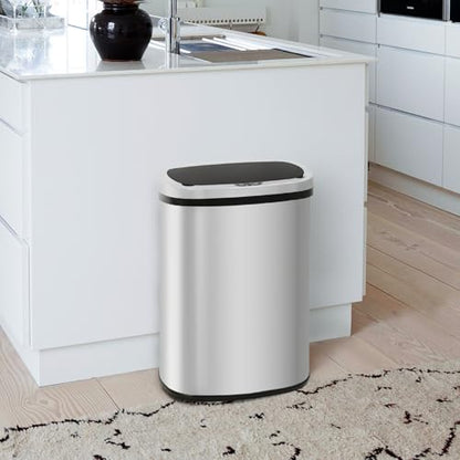 PayLessHere | 13 Gallon Stainless Steel Trash Can | Steel | Pack of 1 | Automatic Touchless Lid with Motion Sensor | Kitchen Garbage Can with Waterproof Design | for Home, Office, Bathroom - color: Stainless Steel