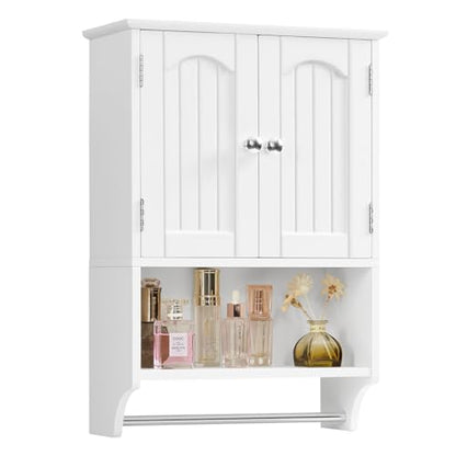 Medicine Cabinet with Adjustable Shelves and Towel Rack, Wall Mounted Bathroom Cabinet Over the Toilet Storage for Bathroom, Living Room, White - color: Unggx005w