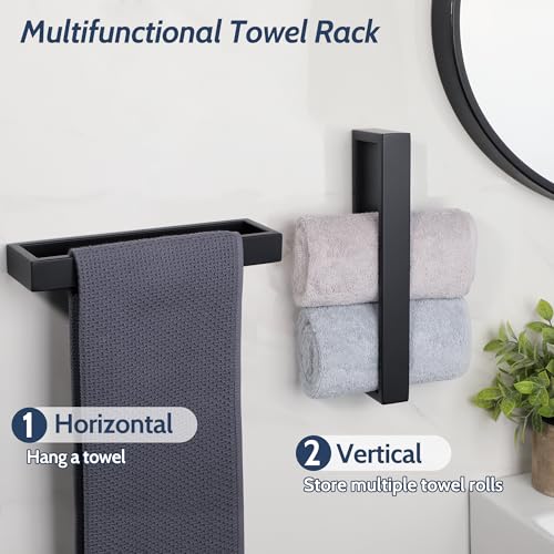 Sayayo Matte Black Towel Bar for Bathroom, 10 Inch Hand Towel Holder Wall Mount Square Towel Ring SUS304 Stainless Steel Towel Rack - color: Black, size: 10 INCH