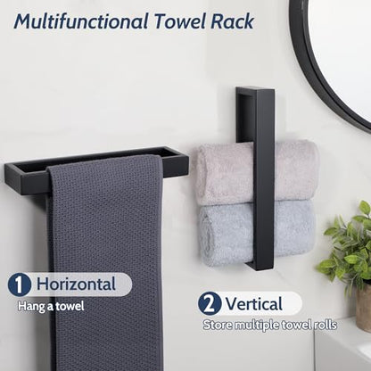 Sayayo Matte Black Towel Bar for Bathroom Wall, 10 Inch Hand Towel Holder | SUS304 Stainless Steel Towel Ring, Square Kitchen Towel Rack - color: Black, size: 10 INCH
