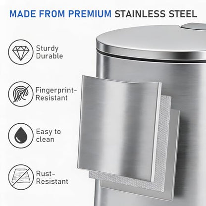 SIMPLYKLEEN Bathroom Trash Can with Lid - 4PC 1.3 Gallon/5L Oval Small Trash Can with Soft-Close Lid, Foot Pedal, Brushed Stainless Steel, Removable Liner, Garbage can for Kitchen, Office, Home Silver - color: Silver, size: 5L Oval 4PC
