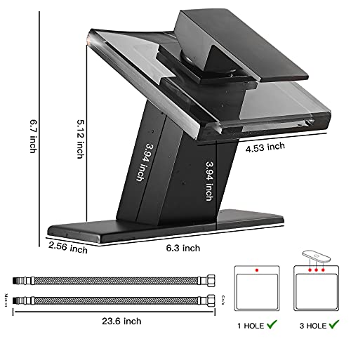 Black Waterfall Glass Spout Bathroom Faucet with Cover Plate Deck Mount | Single Handle One Hole Bath Sink Faucet Vanity Lavatory Basin Mixer Tap - color: Black, style: No Led
