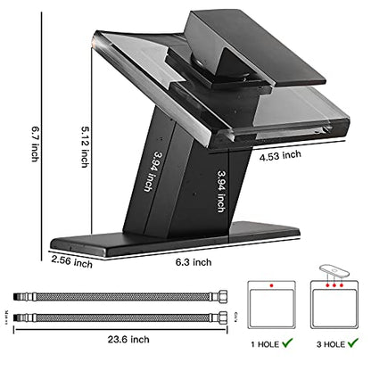 Black Waterfall Glass Spout Bathroom Faucet with Cover Plate Deck Mount | Single Handle One Hole Bath Sink Faucet Vanity Lavatory Basin Mixer Tap - color: Black, style: No Led