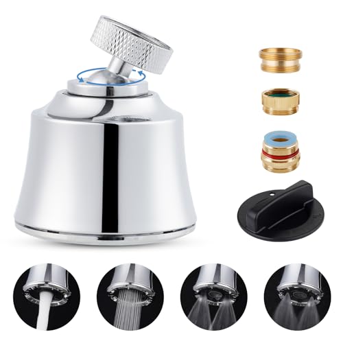 4 Modes Kitchen Sink Faucet Head, Big Angle Swivel Aerator, Silver Chrome | Faucet Sprayer Attachment with 55/64-27UNS Famale Thread, Male Thread Adapter Included - color: Chrome, style: with 1 joint ball