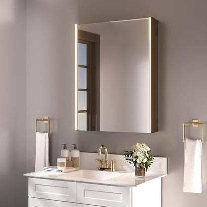 30 x 23-1/4 Inch LED Medicine Cabinet Lighted Bathroom Mirror, Defogger, Stepless Dimmable, 3000K/5500K Color Temperature Wall Mounted, Adjustable Shelf, Black