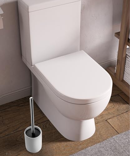 Ceramic Toilet Brush and Holder Set, Toilet Bowl Cleaner Brush | Freestanding Deep-Cleaning, Stainless Steel Handle, Small & Sturdy for Storage, Easy to Clean, Non-Scratching - color: Matt White