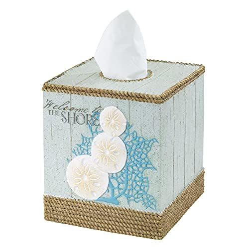 Avanti Linens - Tissue Box Cover, Guest Bathroom Essentials, Beach Inspired Home Decor (Beachcomber Collection) - size: Tissue Box Cover