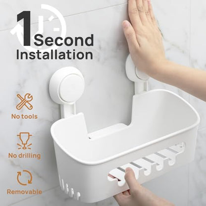Shower Caddy Suction Cup Set Shower Organizer & Soap Holder & Toothbrush Holder, Bathroom Shelf Basket NO-Drilling, Removable Suction Storage Waterproof Bathroom Caddy, White | Toothbrush Holder, NO-Drilling Bathroom Shelf, Removable Suction Storage, Wate