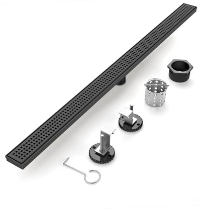 Linear Shower Drain - 48 Inch Matte Black, with Grate Removable | AISI 304 Stainless Steel Shower Drain with Adjustable Feet, Hair Catcher, Rectangle Shower Floor Drain Fits Bathroom, Balcony - color: Matte Black, size: 48 Inch