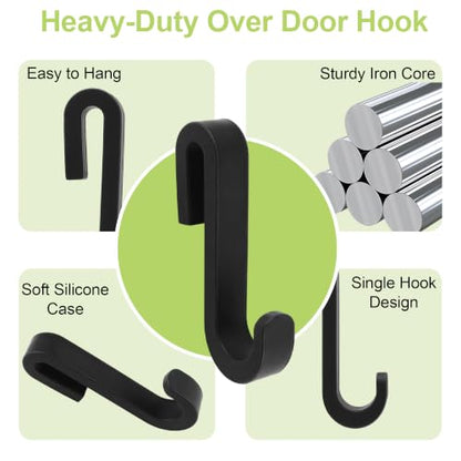 Shower Caddy Hook 2Pcs No Drilling Over Door Towel Hook Heavy Duty Silicone-Coated Frameless Glass Door Metal Hooks for Bathroom Kitchen (Black) - color: Black（metal inside)