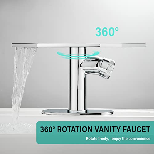 becola Modern Chrome Bathroom Faucet， Waterfall Faucet for Bathroom Sink， Single Hole Bathroom Sink Faucet Cold and Hot Basin Mixer Tap， Single Handle Bathroom Faucet with Adjust Knobs and Deck Plate - color: Chrome, size: low