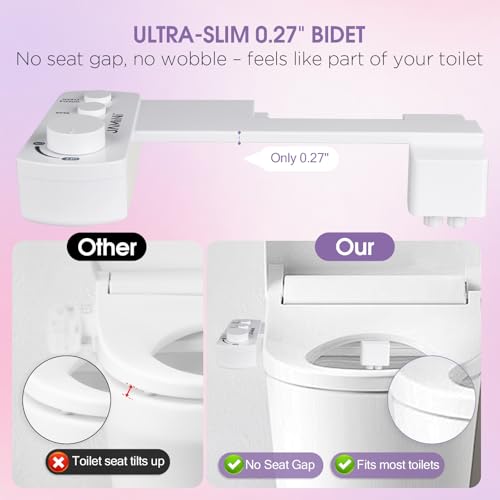 Jamini Ultra-Slim Detachable Bidet Attachment for Toilet – Non-Electric Cold Water, Self-Retraction Dual Nozzles, Step-less Pressure Dial, Dedicated Cleaning Mode, CA65 Certified - style: Signature Dial – Top