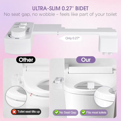 Jamini Ultra-Slim Detachable Bidet Attachment for Toilet – Non-Electric Cold Water, Self-Retraction Dual Nozzles, Step-less Pressure Dial, Dedicated Cleaning Mode, CA65 Certified - style: Signature Dial – Top