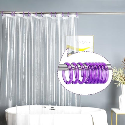 Purple Shower Curtain Hooks - 12 Pcs Circular Plastic Shower Curtain Rings for Bathroom - O Shaped Transparent Purple Shower Hooks Rings for Shower Curtain Rod - color: Transparent Purple